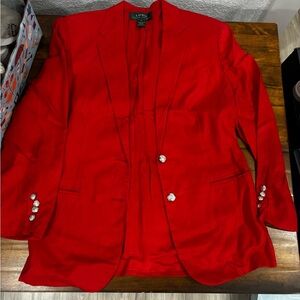 Ralph Lauren Bright Red Women's Blazer with Decorative Buttons